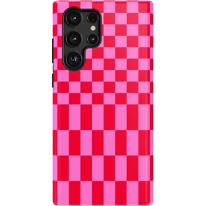 image:imageCasely Galaxy S22 Ultra Case  Cupids Canvas  Periwinkle Floral  Essential Slim DualLayer Protective DesignVibe Check  Pink Checkerboard