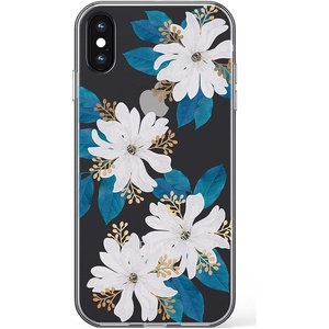 image:imageCasely iPhone XXS Case  Other Side  Holographic Metallic Stained Glass Marble  Classic Ultra Slim DesignBlue and Gold Clear Floral