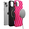 image:imageCasely iPhone 14 Plus Case  Vibe Check  Pink Checkerboard  Bold Protective Design  Compatible with MagSafe