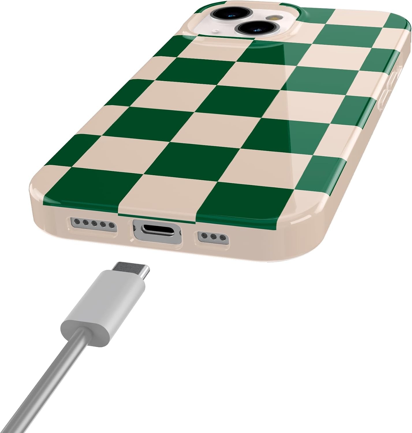 image:imageCasely iPhone 14 Case  Dream Garden  Cottagecore  Compatible with MagSafe  Classic Ultra Slim DesignFit Check  Green Checkerboard