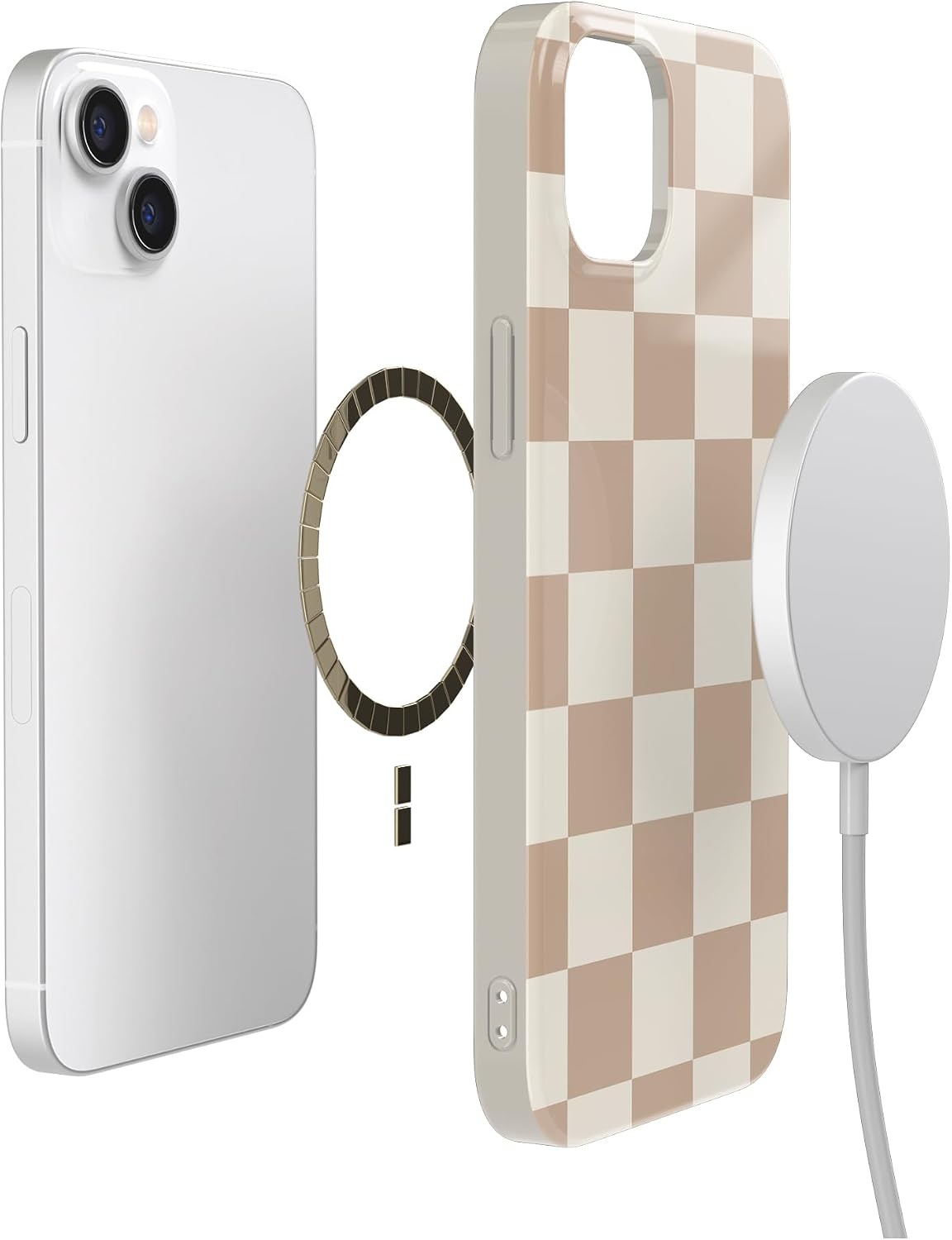 image:imageCasely iPhone 14 Case  Dream Garden  Cottagecore  Compatible with MagSafe  Classic Ultra Slim DesignFit Check  Neutral Checkerboard Checkered
