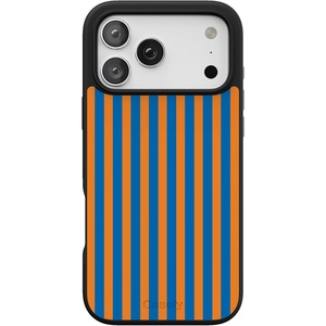 image:imageCasely iPhone 17 Pro Max Case  Citrus Stripes  Poolside Print  Align SoftTouch Flexible Bumper Case  Compatible with MagSafeGo New York  Blue  Orange Stripes