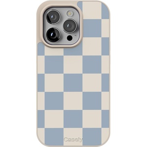 image:imageCasely iPhone 17 Pro Max Case  Seaside Stitch  Vintage Roses  Align SoftTouch Flexible Bumper Case  Compatible with MagSafeFit Check  Light Blue Checkerboard